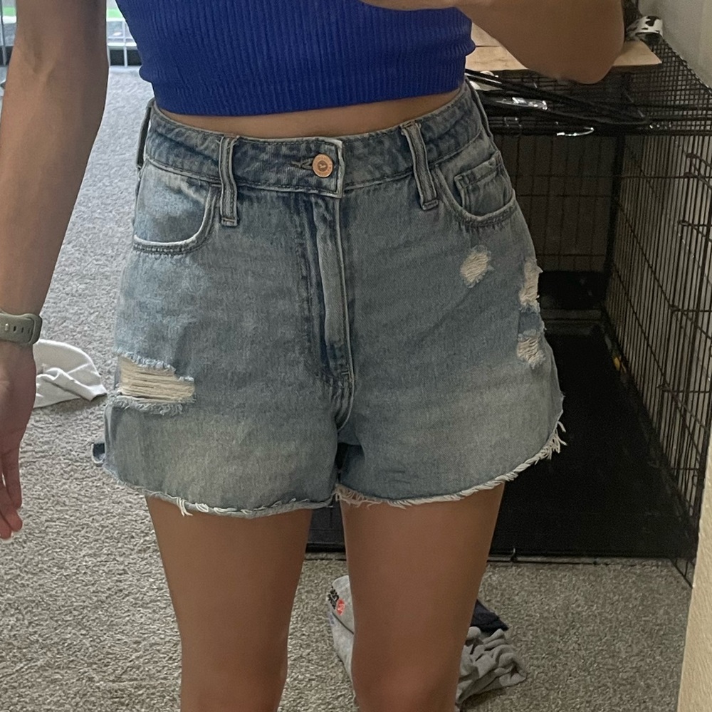 Hollister Light Blue Distressed Denim Shorts